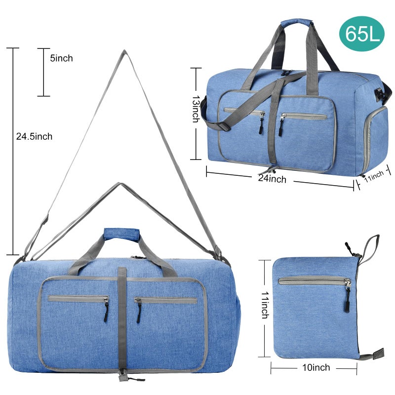 Dimayar 65L Travel Duffle Bag for Men Women - Foldable Duffel Bag with Shoes Compartment - Overnight Bags Waterproof & Tear Resistant(Blue) - Image 2
